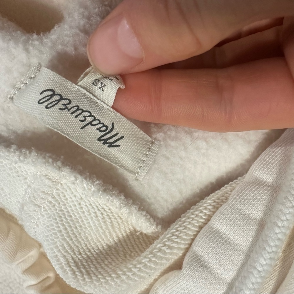 Madewell resourced fleece bubble sleeve hoodie sweatshirt antique cream NWOT - Picture 6 of 6